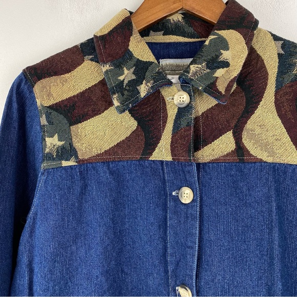 Coldwater Creek size Small Women’s Blue Denim American Flag Tapestry Jacket - Picture 2 of 6